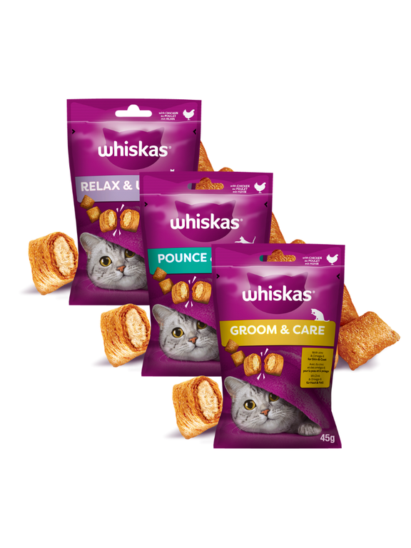 WHISKAS (Zdrowy Blask,Energia i Witalność,Relaks i Odprężenie) 3x45g - przysmak dla kota, z kurczakiem