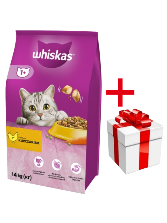 WHISKAS Adult 14 kg - sucha karma dla dorosłego kota, z pysznym kurczakiem + niespodzianka dla kota GRATIS!!!
