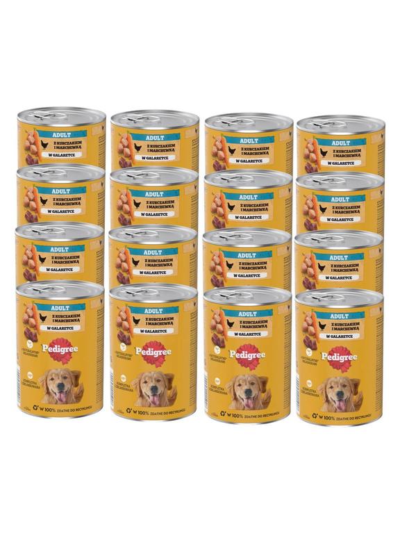 PEDIGREE Adult mokra karma pełnoporcjowa dla dorosłych psów, z kurczakiem i marchewką w galaretce 12x400g