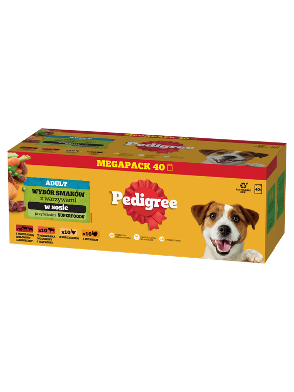 PEDIGREE Adult saszetka 40x100g - Mix Smaków z warzywami w sosie, mokra karma pełnoporcjowa dla dorosłych psów