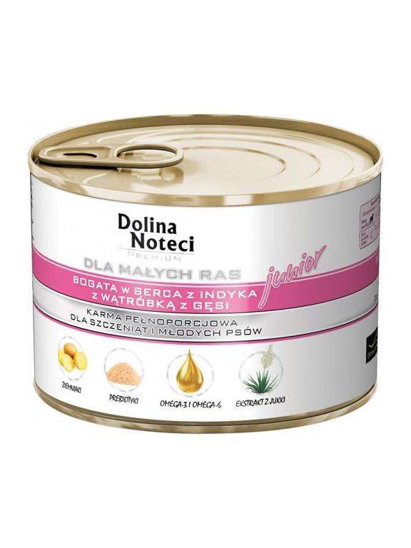 Dolina Noteci PREMIUM dla psów małych ras JUNIOR bogata w serca z indyka z wątróbką z gęsi 185 g