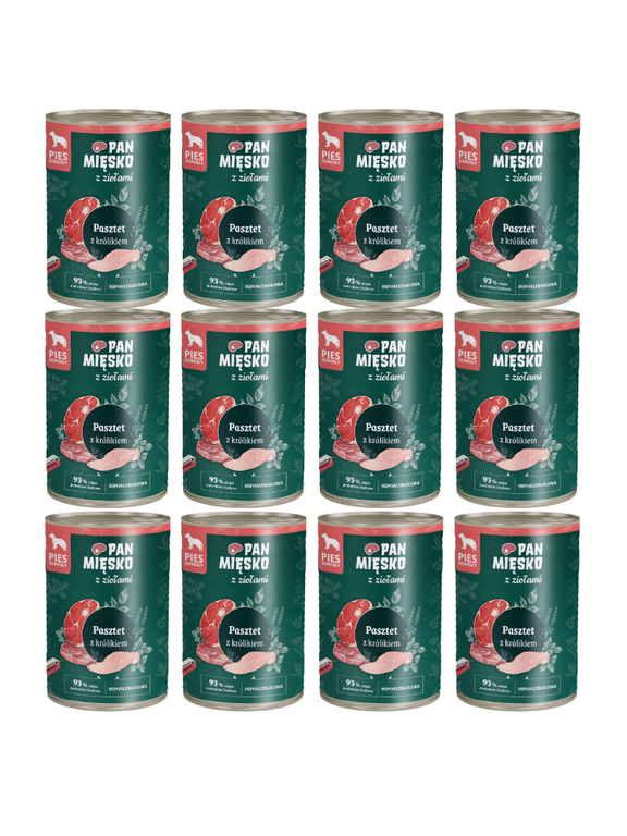 PAN MIĘSKO z Ziołami Pasztet z królikiem karma mokra dla psa 12x400g