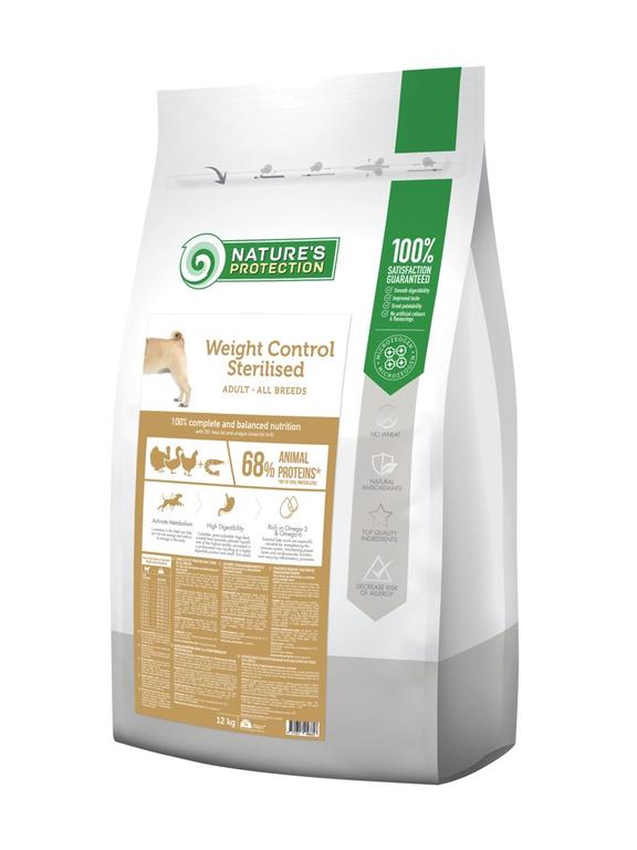 NATURES PROTECTION Weight Control Sterilised Poultry with Krill Adult All Breeds 12kg Opakowanie Uszkodzone (3974,3953,6512)