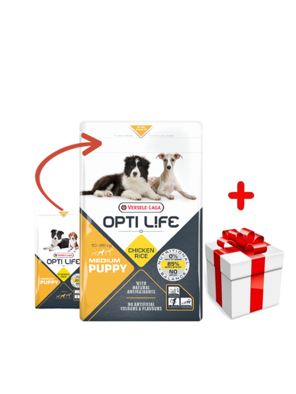 VERSELE-LAGA Opti Life Puppy Medium 1kg - z kurczakiem - dla szczeniąt średnich ras + niespodzianka dla psa GRATIS!