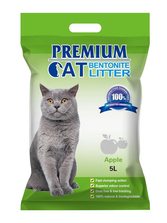 Premium Cat Żwirek Bentonitowy Zbrylający - Jabłkowy dla kota 5L