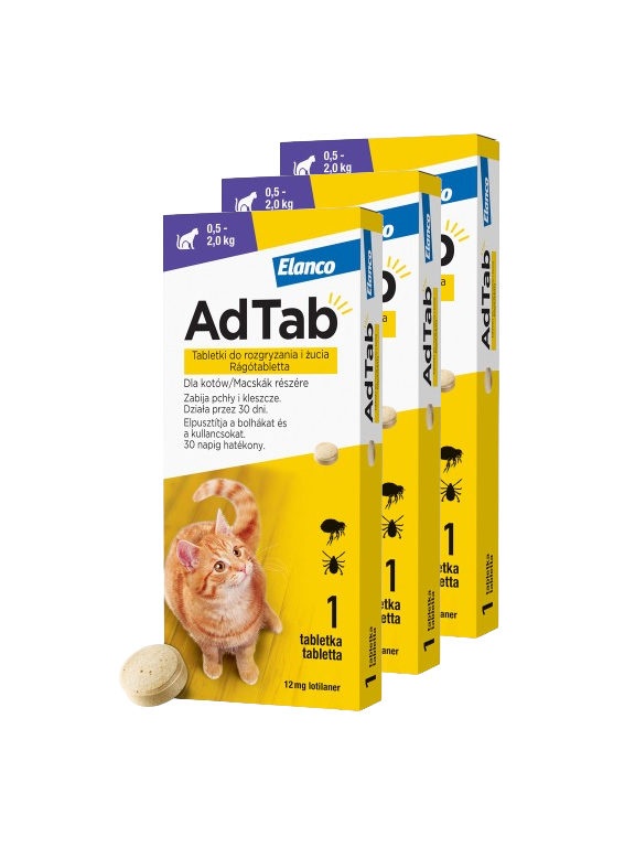 ELANCO 3xAdTab 12mg tabletki na pchły i kleszcze dla kotów 0,5-2 kg