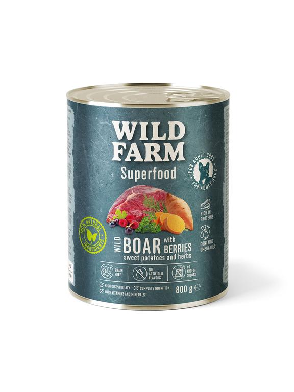WILD FARM Superfood Wild Boar (Dziczyzna z batatami, jagodami i ziołami) 800g bezzbożowa karma dla psa