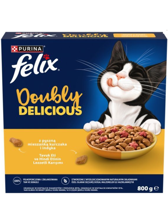 Karma dla kota Felix Doubly Delicious z pyszną mieszanką kurczaka i indyka 800 g