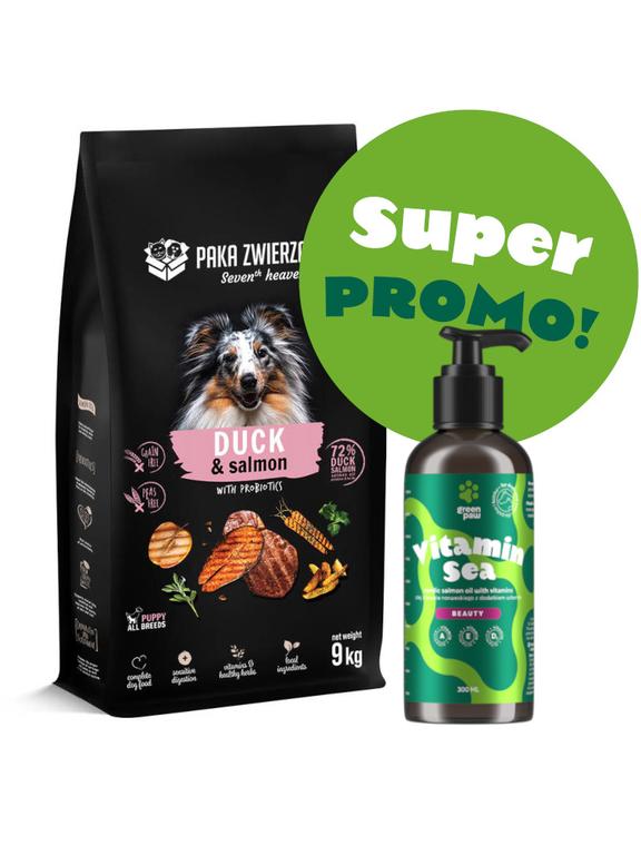 Paka Zwierzaka -Seventh heaven -Kaczka z łososiem (duck & salmon ) 9kg + Olej z łososia norweskiego 300ml