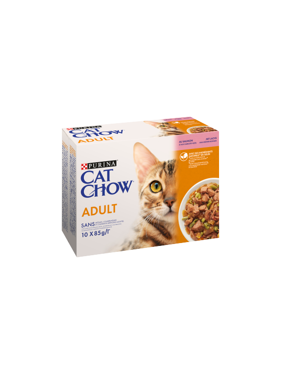 PURINA Cat Chow Adult Karma dla kotów z łososiem i zieloną fasolką w galaretce 10x85g (7+3 GRATIS)