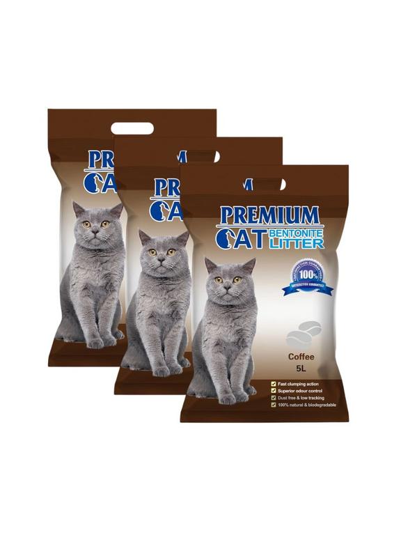 Premium Cat Żwirek Bentonitowy Zbrylający - Kawowy dla kota 3x5L