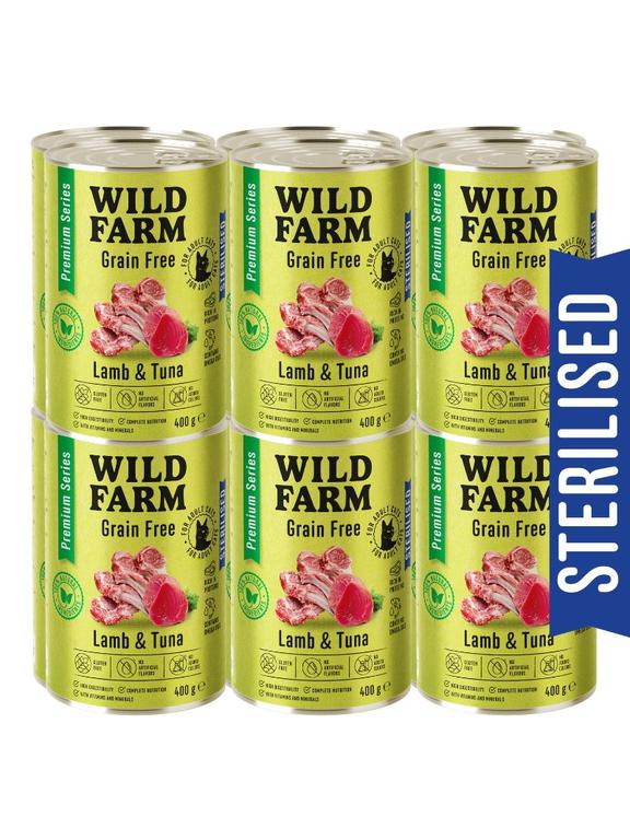 WILD FARM Premium Grain Free Lamb and Tuna 12x400g  - bezzbożowa karma dla kota sterylizowanego