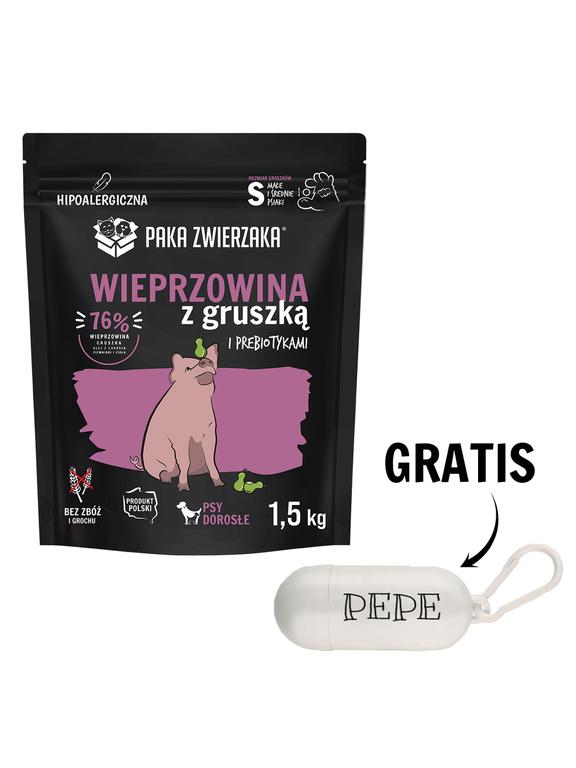 Paka Zwierzaka - Karma sucha SH Wieprzowina z gruszką "S" 1,5kg  + ETUI na kupoworki GRATIS !!!