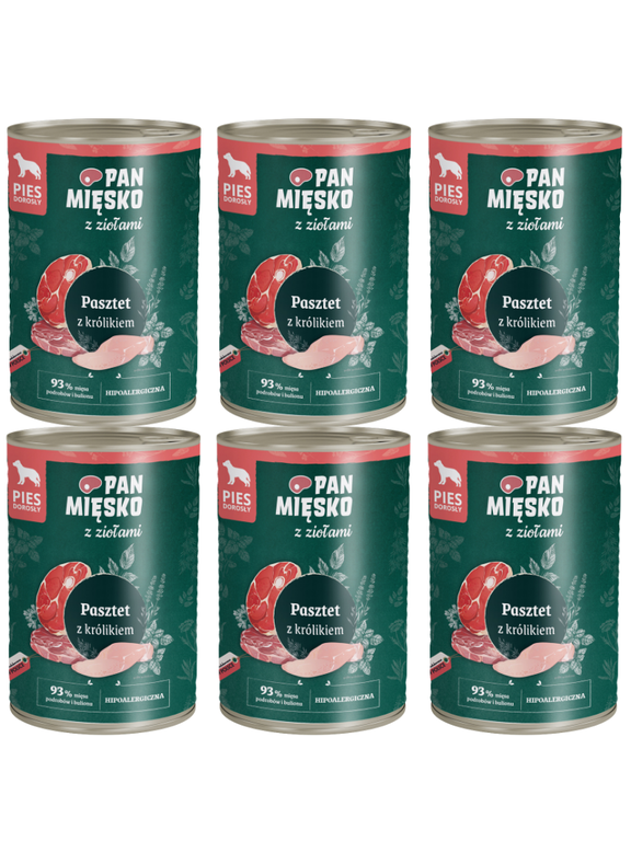 PAN MIĘSKO z Ziołami Pasztet z królikiem karma mokra dla psa 6x400g