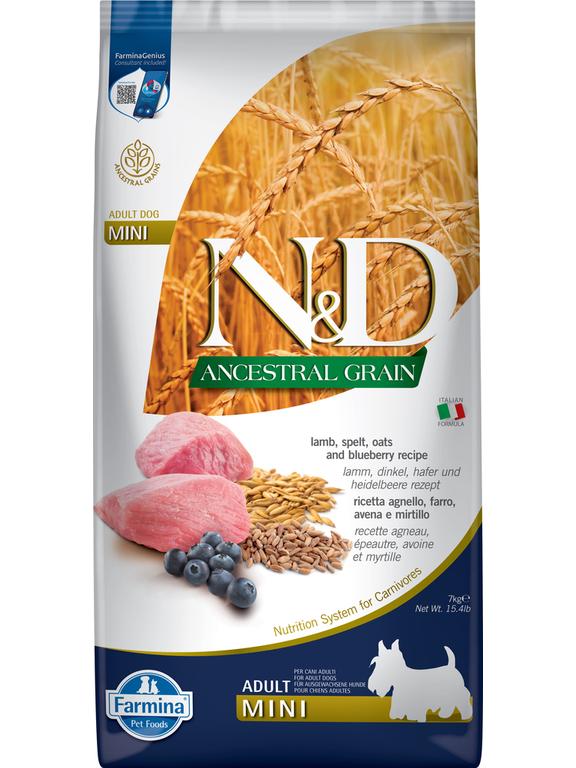Farmina N&D Ancestral Grain canine LAMB & BLUEBERRY ADULT MINI 7kg