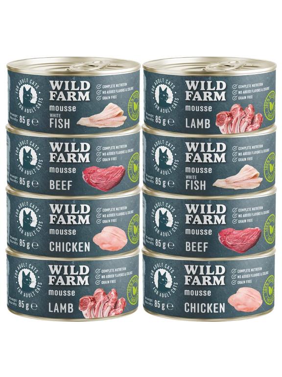 WILD FARM Mousse Mix smaków 8x85g - bezzbożowy mus dla kota