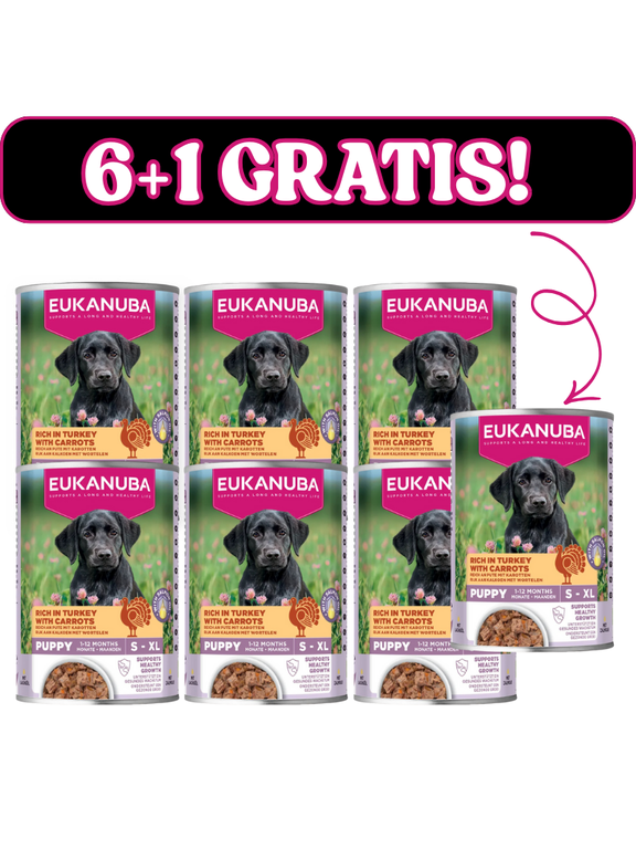 EUKANUBA Mokra karma dla szczeniąt, bogata w indyka i marchewkę 6x400g + 400g Gratis