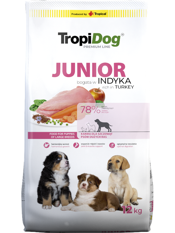 TROPIDOG Premium Junior L bogaty w indyka i ryż 12kg