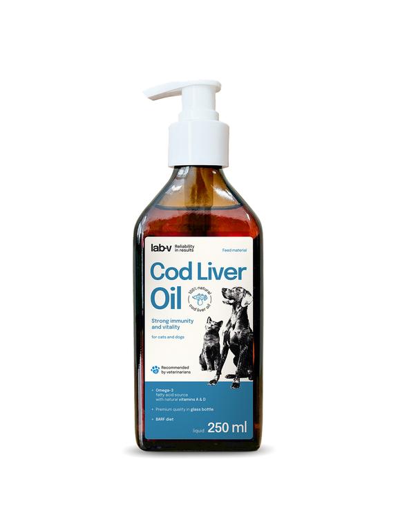 Lab-v Cod Liver Oil – Olej z wątroby dorsza 100% dla psa i kota 250ml