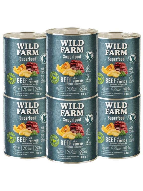 WILD FARM Superfood Beef (Wołowina z dynią, ziemniakami i natką pietruszki) 6x800g bezzbożowa karma dla psa