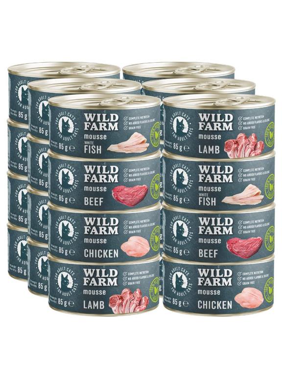 WILD FARM Mousse Mix smaków 24x85g - bezzbożowy mus dla kota