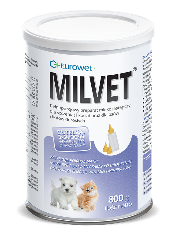 Eurowet Milvet mleko zastępcze dla szczeniąt i kociąt 800g