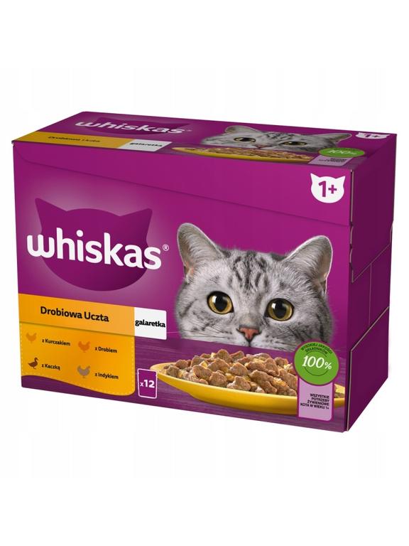WHISKAS Adult saszetki 12 x 85 g - Drobiowa Uczta - mokra karma dla dorosłego kota, w galaretce (kawałki z: kurczakiem, kaczką, drobiem, indykiem)