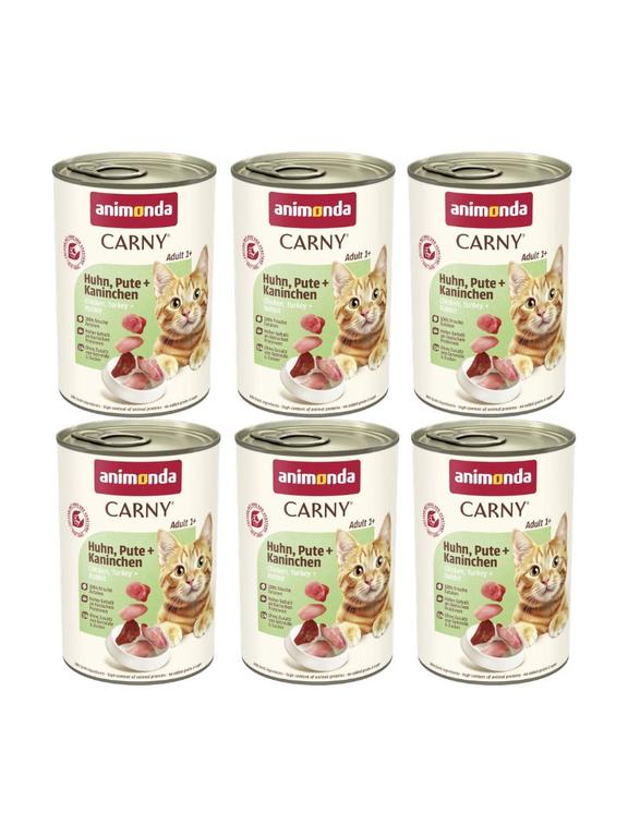 ANIMONDA Cat Carny Adult smak: kurczak, indyk, królik 6x400g