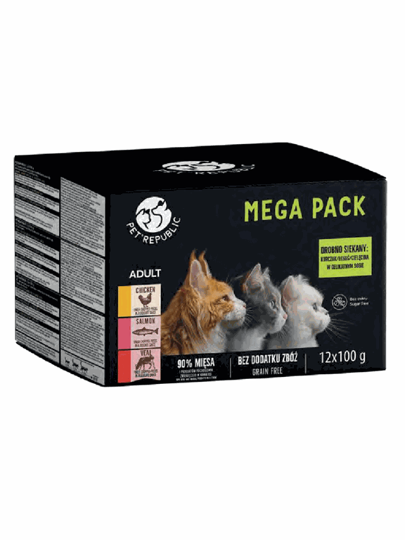 PetRepublic karma mokra dla kota kawałki w delikatnym sosie MIX 3 smaków 12x100g