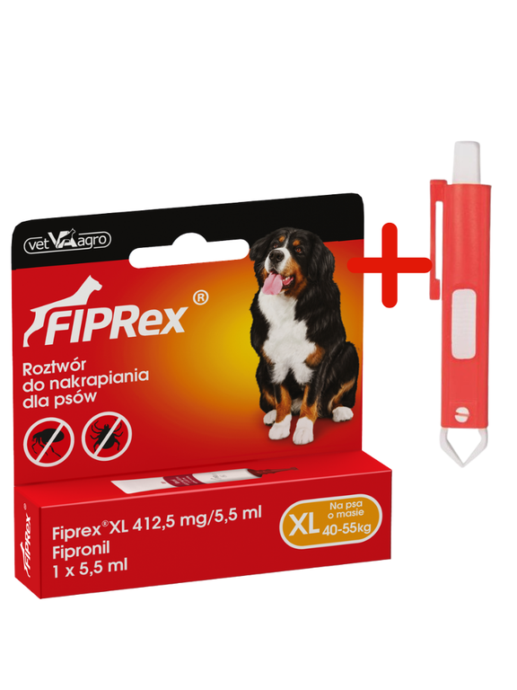 Fiprex XL, 412,5 mg/5,5 ml, roztwór do nakrapiania dla psów+ TRIXIE Szczypce do usuwania kleszczy 9cm