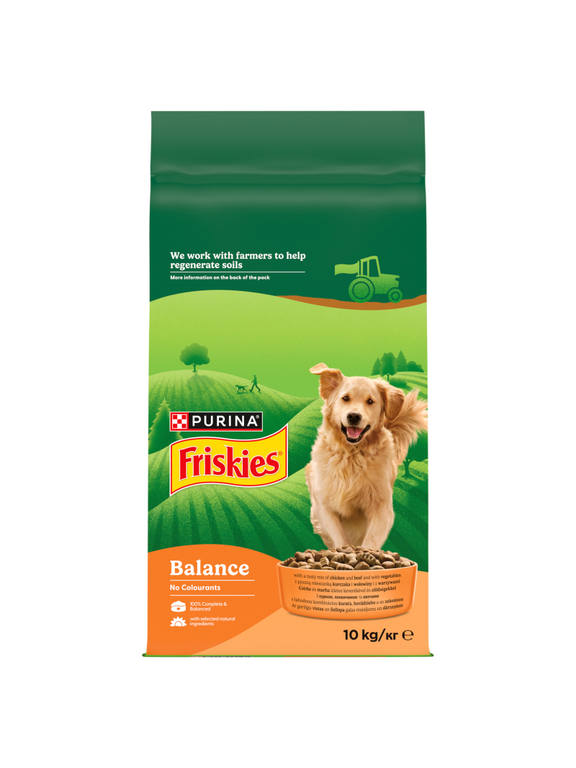 Friskies Balance Karma dla dorosłych psów z pyszną mieszanką kurczaka i wołowiny z warzywami 10 kg