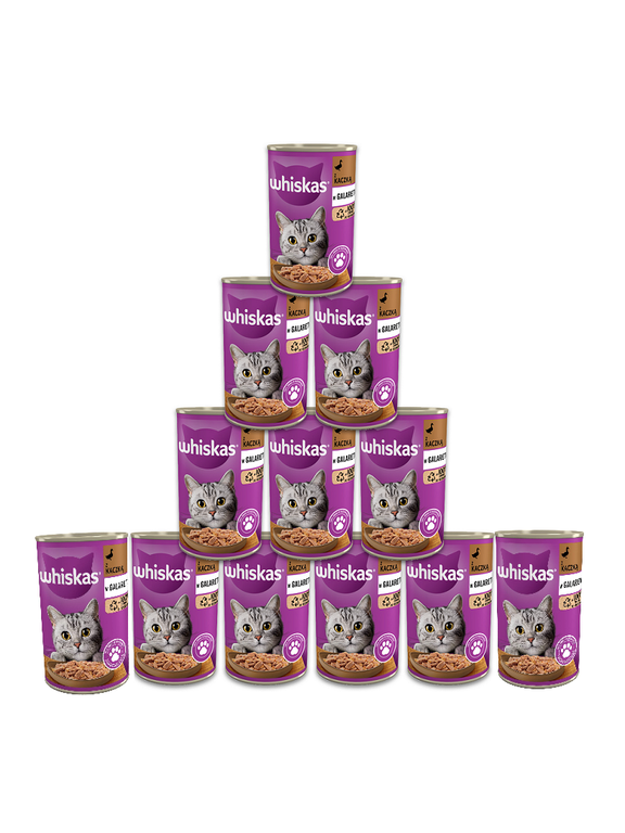 WHISKAS Adult puszka 12 x 400g - mokra karma dla kotów z kaczką w galaretce