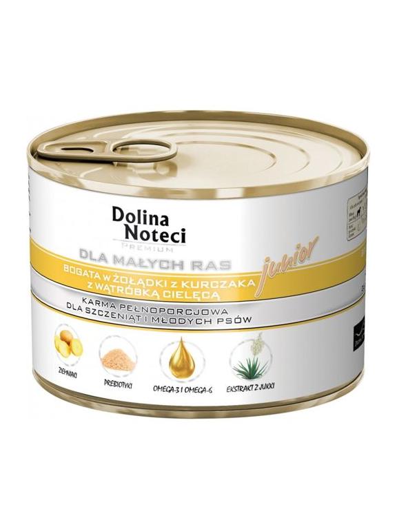 Dolina Noteci PREMIUM dla psów małych ras JUNIOR bogata w żołądki z kurczaka z wątróbką cielęcą 185 g