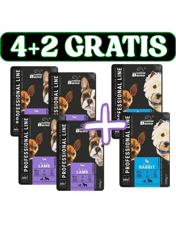 SUPER BENO Adult saszetka dla psów małych i średnich ras z jagnięciną/ z królikiem 6x100g