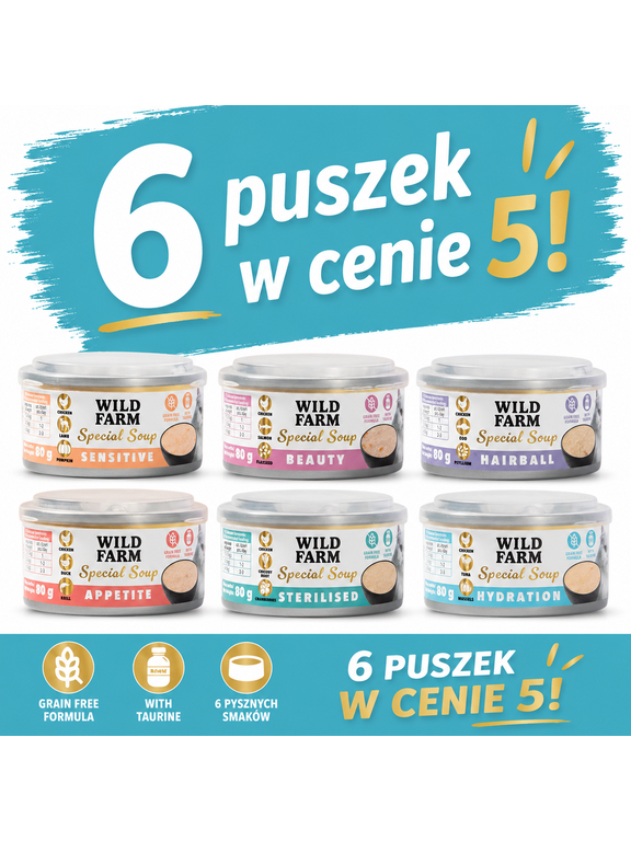 WILD FARM Special Soup 6x80g Mix– aromatyczna zupka - wsparcie prawidłowego nawodnienia