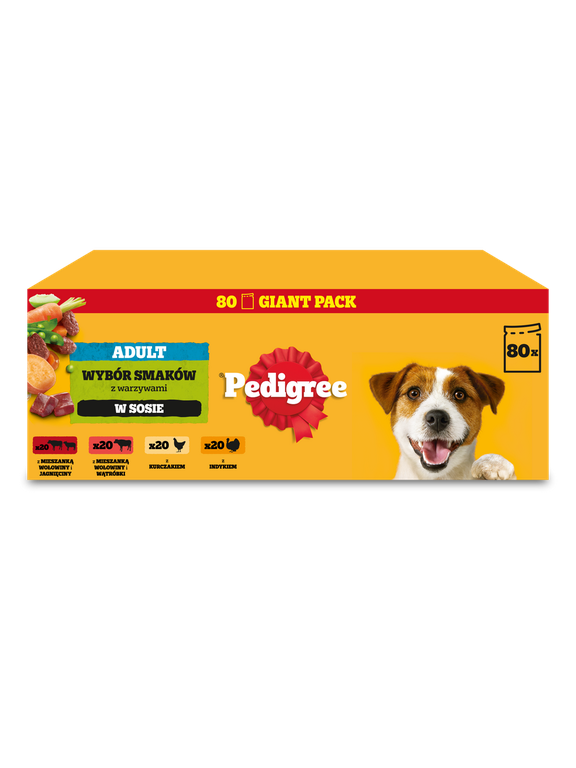 PEDIGREE® Adult Karma mokra dla dorosłych psów, Wybór Smaków w Sosie, 80 x 100 g