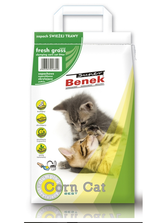 SUPER BENEK Żwirek kukurydziany Corn o zapachu: Świeża trawa 25l