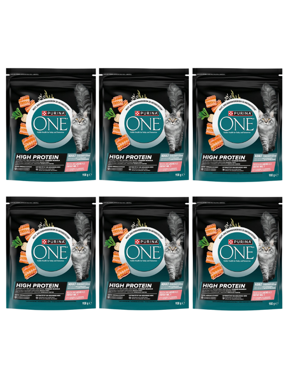 Purina ONE High Protein  Karma Dla Dorosłych Kotów Bogata w Łososia 6x900g