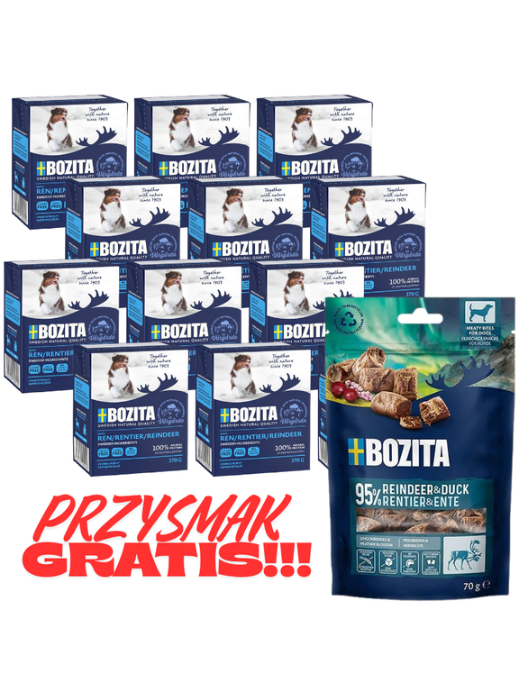 BOZITA Dog: Renifer w galarecie 12x370g + BOZITA Meaty Bites renifer z kaczką przysmak pies 70g GRATIS!!!
