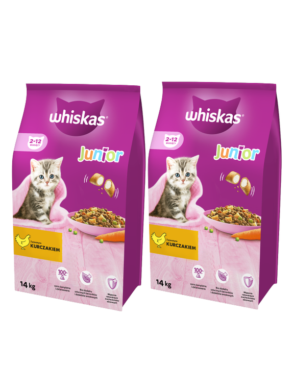 WHISKAS Junior 2x14 kg - sucha karma dla dla kociąt, z pysznym kurczakiem