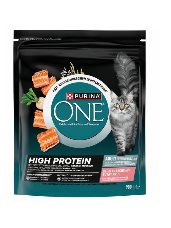 Purina ONE High Protein 900g Karma Dla Dorosłych Kotów Bogata w Łososia