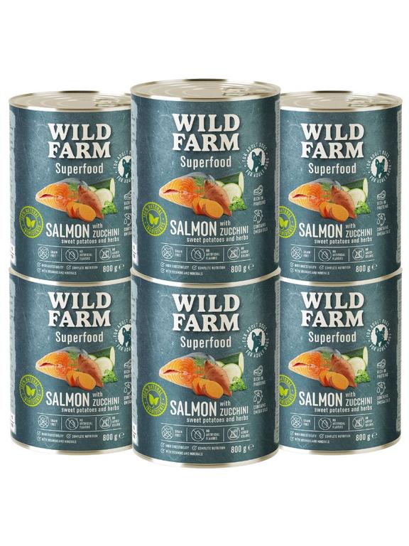 WILD FARM Superfood Salmon (Łosoś z cukinią, słodkimi ziemniakami i ziołami) 6x800g bezzbożowa karma dla psa