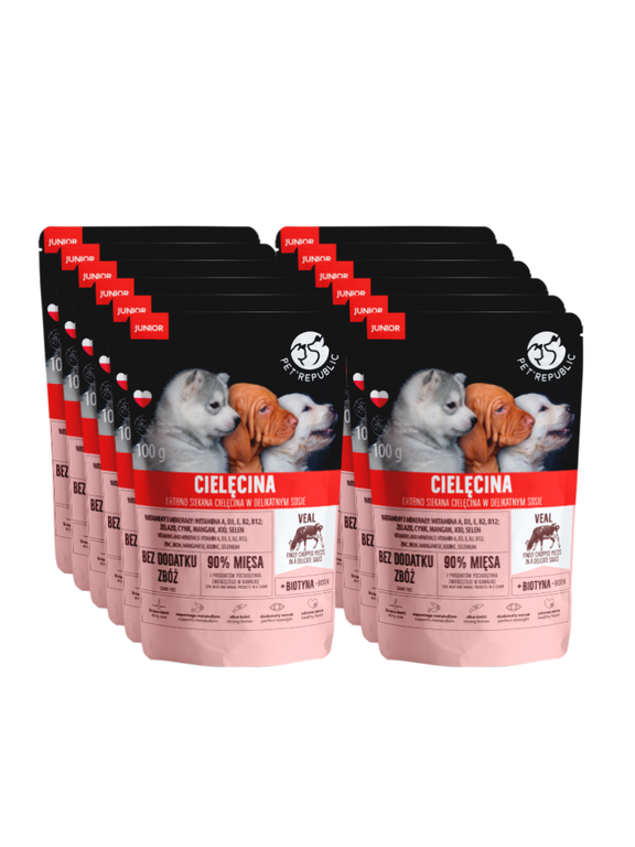 PetRepublic JUNIOR drobno siekane kawałki w delikatnym sosie - cielęcina 12x100g dla psa