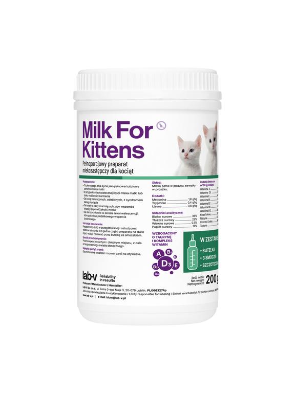 Lab-v Milk For Kittens - mleko dla kociąt  200g-Zestaw z butelką i smoczkami