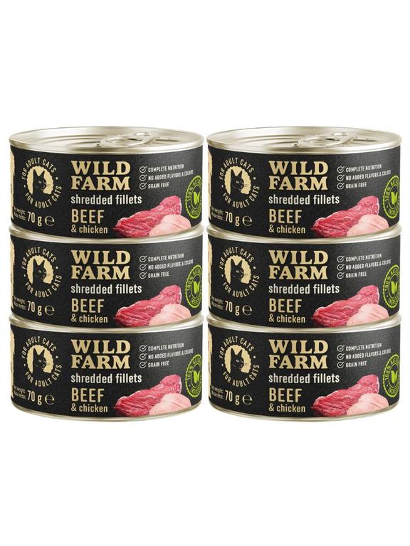 WILD FARM Fillets Beef&Chicken 6x70g - bezzbożowa mokra karma dla kota, filet w bulionie