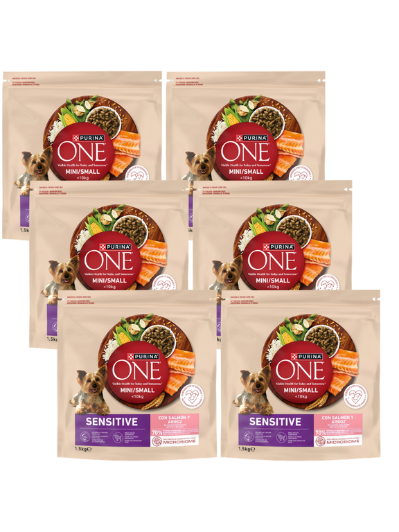 Purina One Sensitive Mini/Small Karma dla psów z łososiem i ryżem 6x1,5 kg