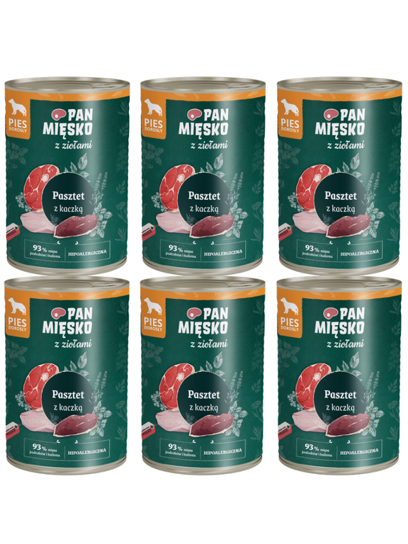 PAN MIĘSKO z Ziołami Pasztet z kaczką karma mokra dla psa 6x400g
