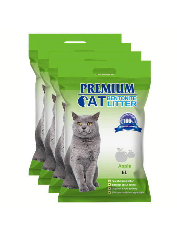 Premium Cat Żwirek Bentonitowy Zbrylający - Jabłkowy dla kota 4x5L
