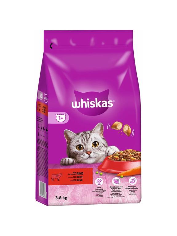 WHISKAS Adult 3,8 kg - sucha karma pełnoporcjowa dla dorosłych kotów, z pyszną wołowiną