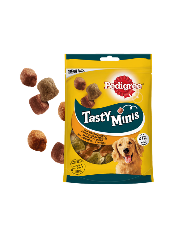 PEDIGREE Tasty Minis 130g - przysmak dla dorosłych psów, o smaku kurczaka i kaczki